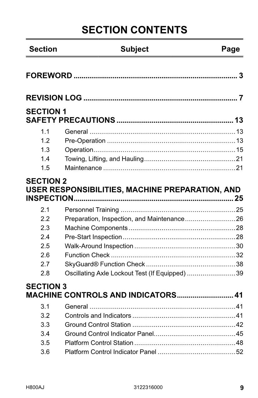 JLG H800AJ Boom Lift Maintenance Operation Operators Manual 3122316000