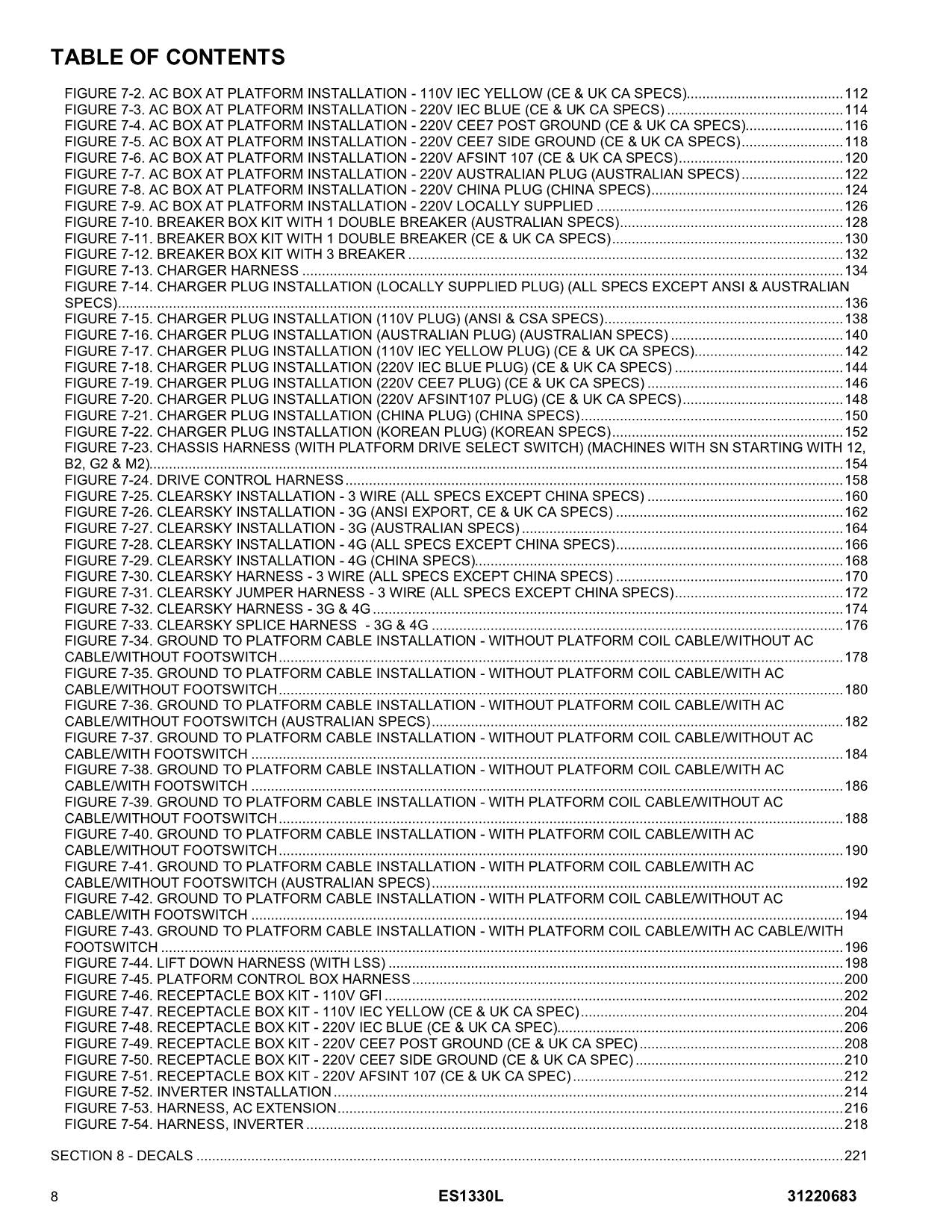 JLG ES1330L  Vertical Mast Parts Catalog Manual