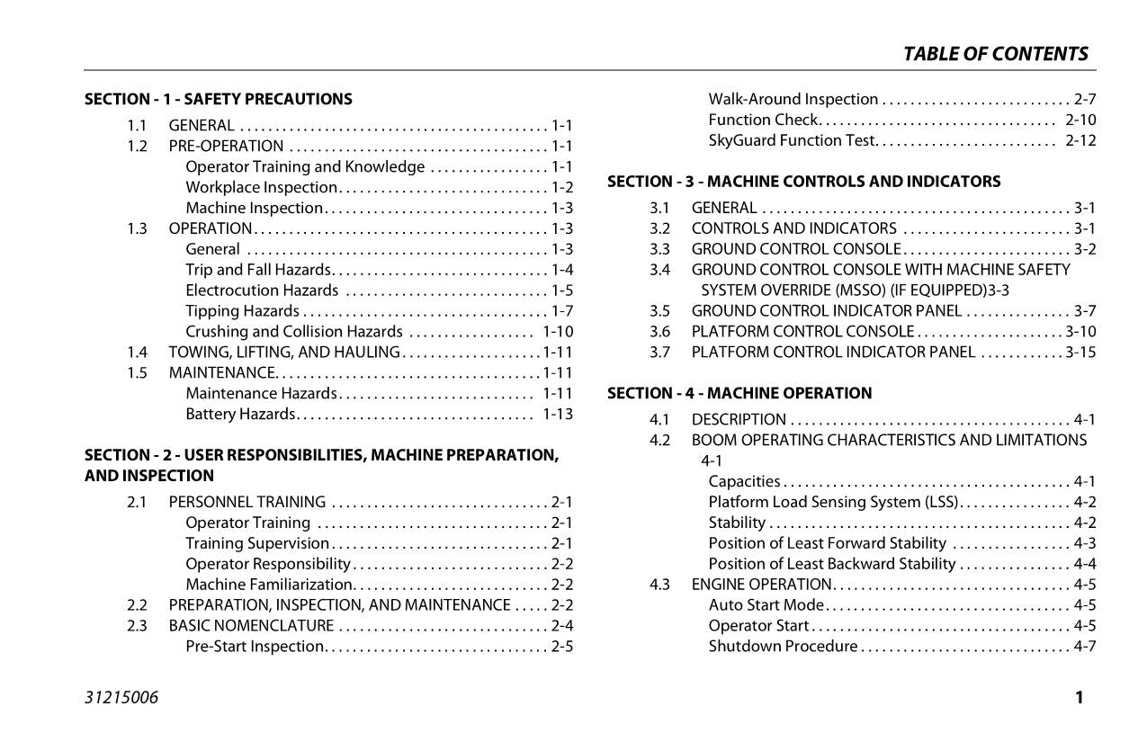 JLG H340AJ Boom Lift Maintenance Operation Operators Manual 31215006