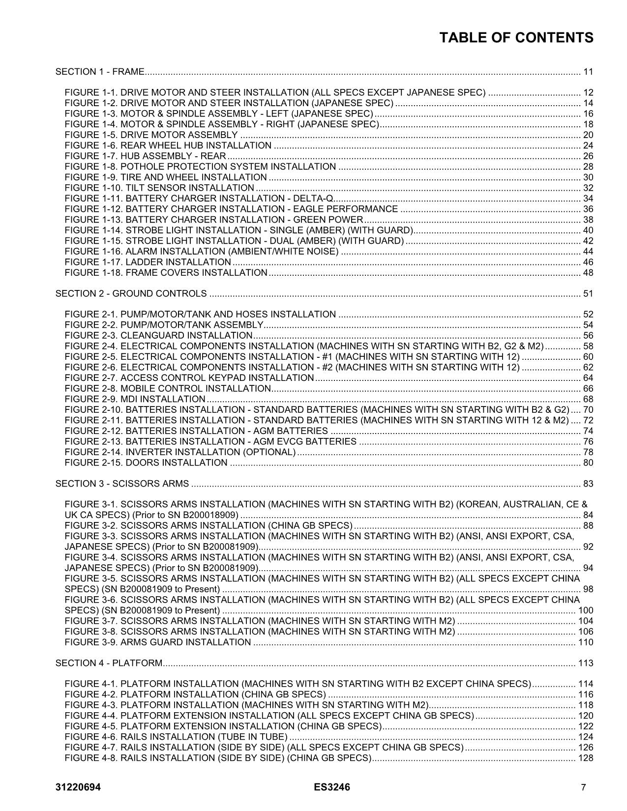 JLG ES3246  Vertical Mast Parts Catalog Manual