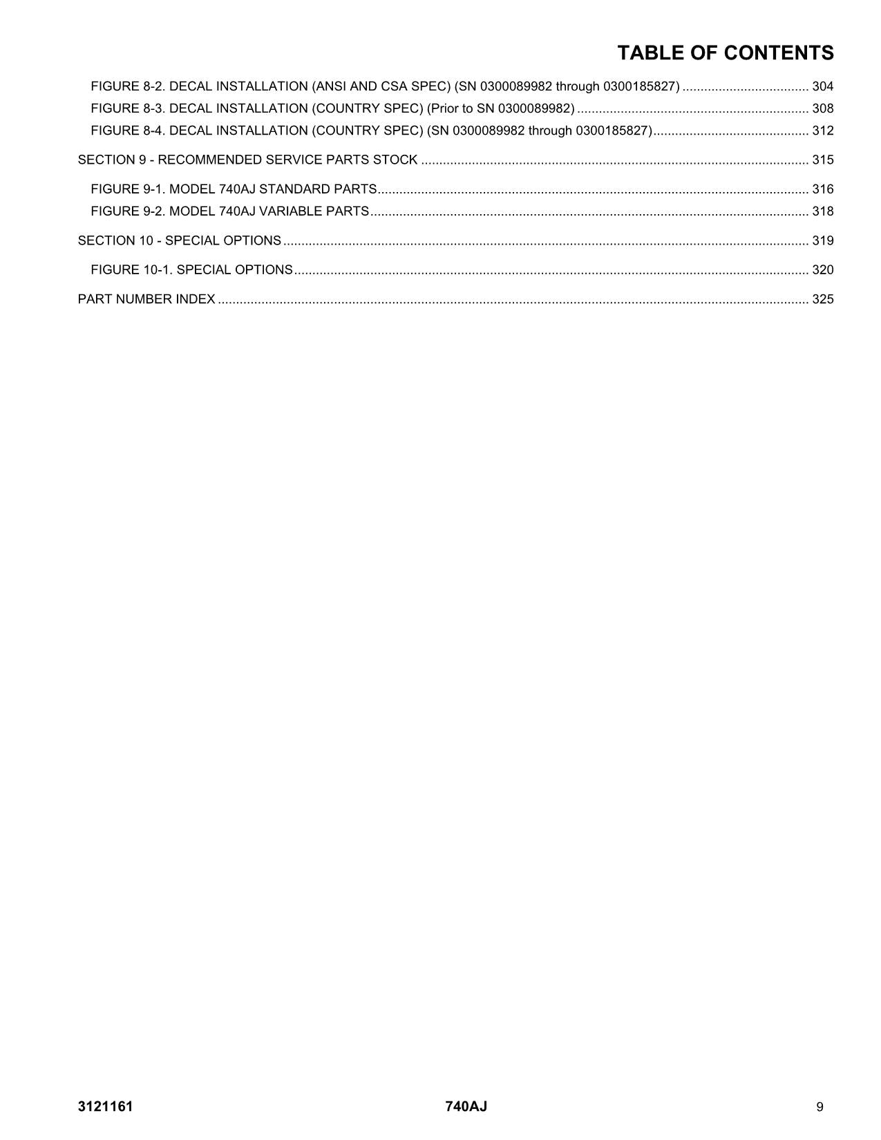 JLG 740AJ Boom Lift Parts Catalog Manual Prior to 0300185827