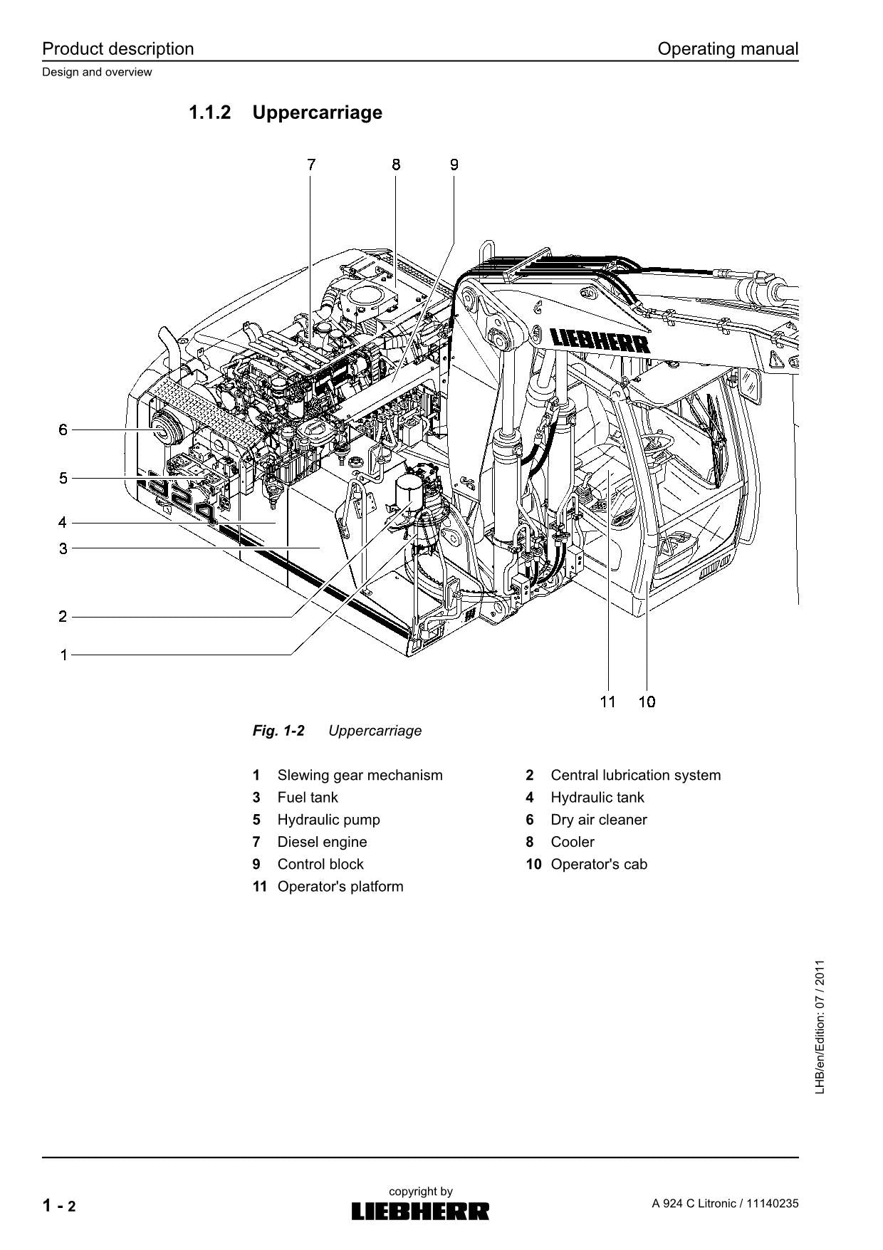 Liebherr A924 C Litronic Excavator Operators manual