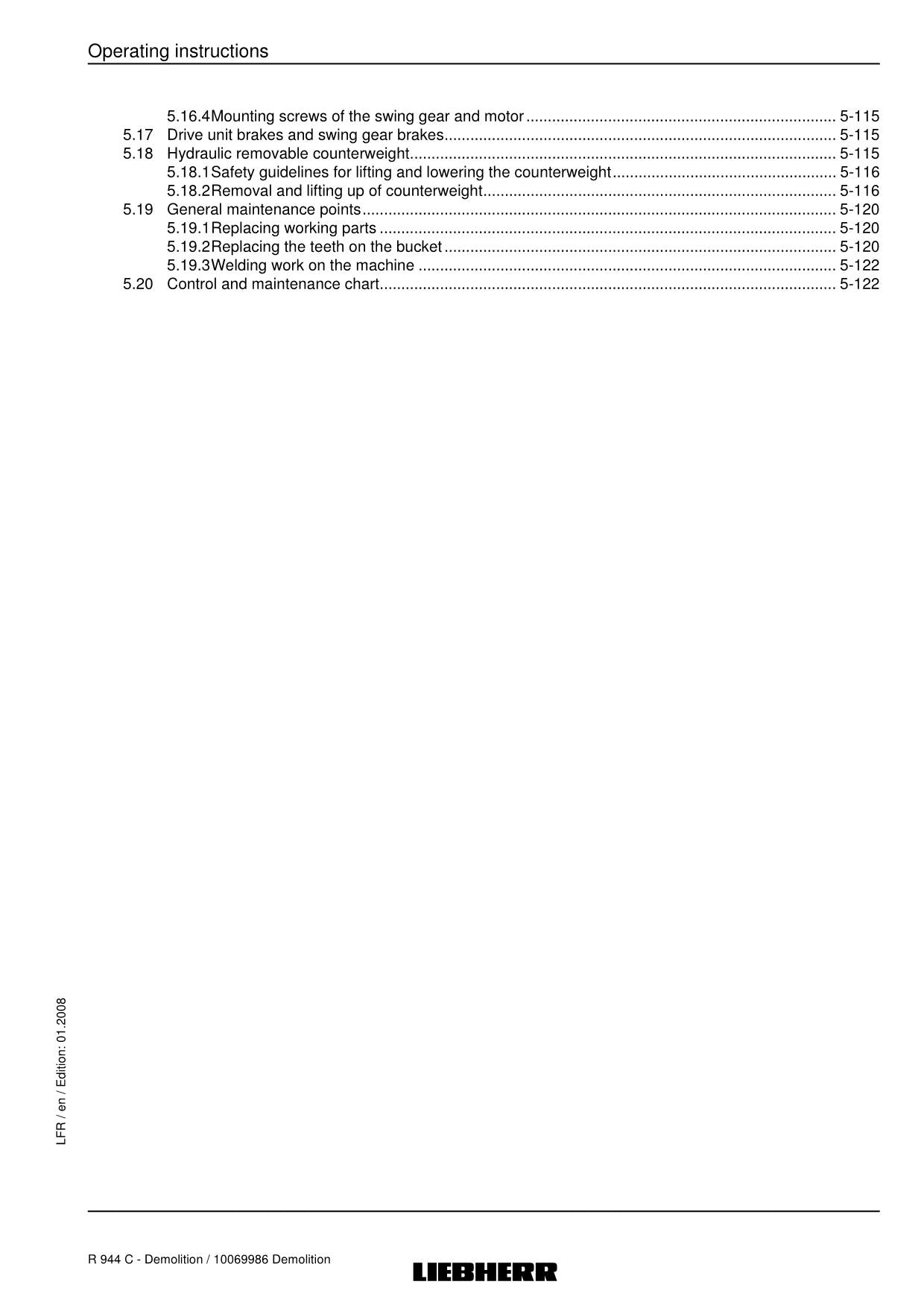 Liebherr R944 C Demolition Excavator Operators manual serial 17429