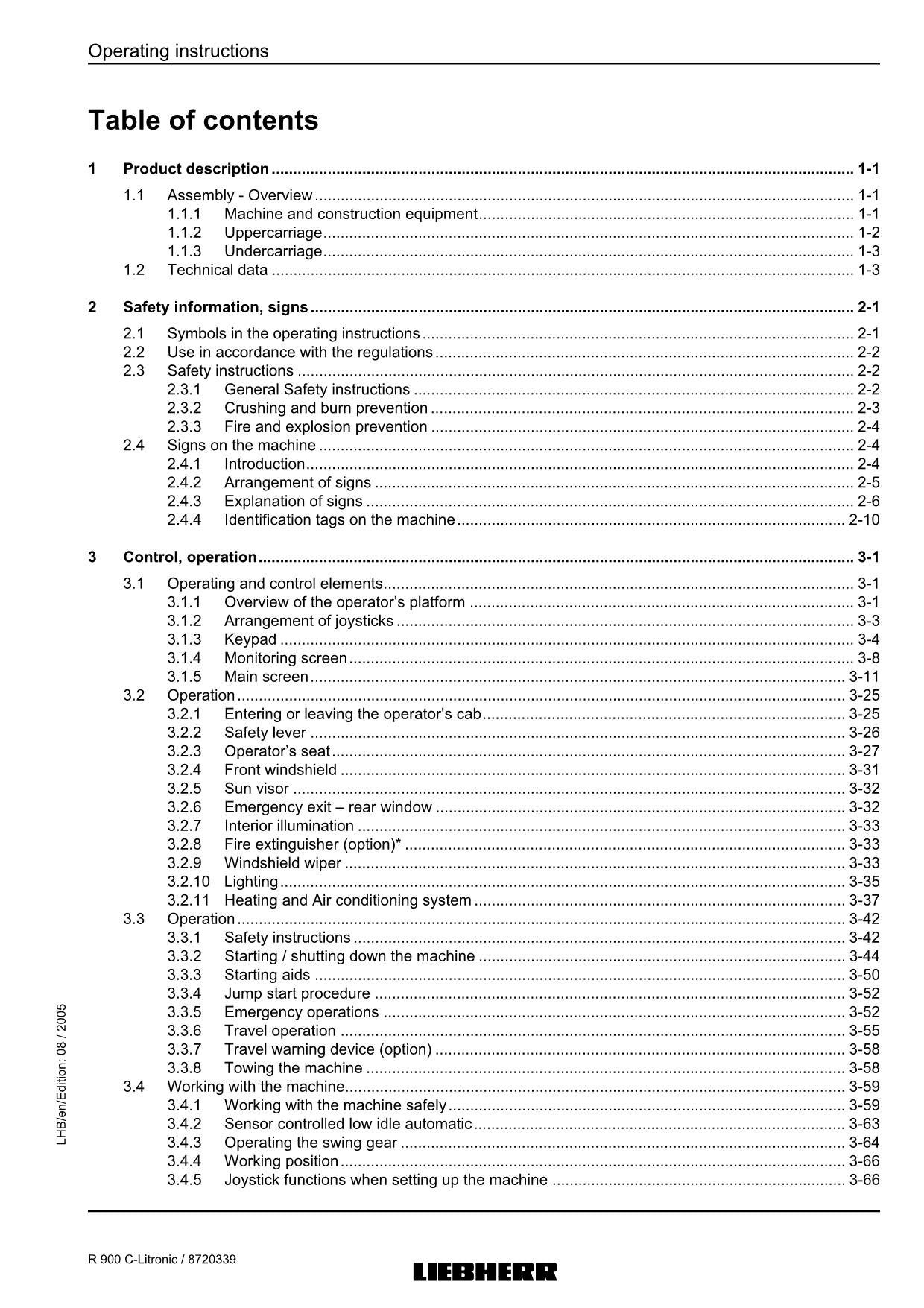 Liebherr R900 C-Litronic Excavator Operators manual serial 25621