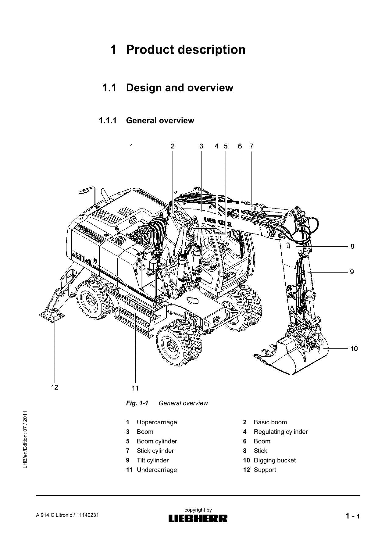 Liebherr A914 C Litronic Excavator Operators manual