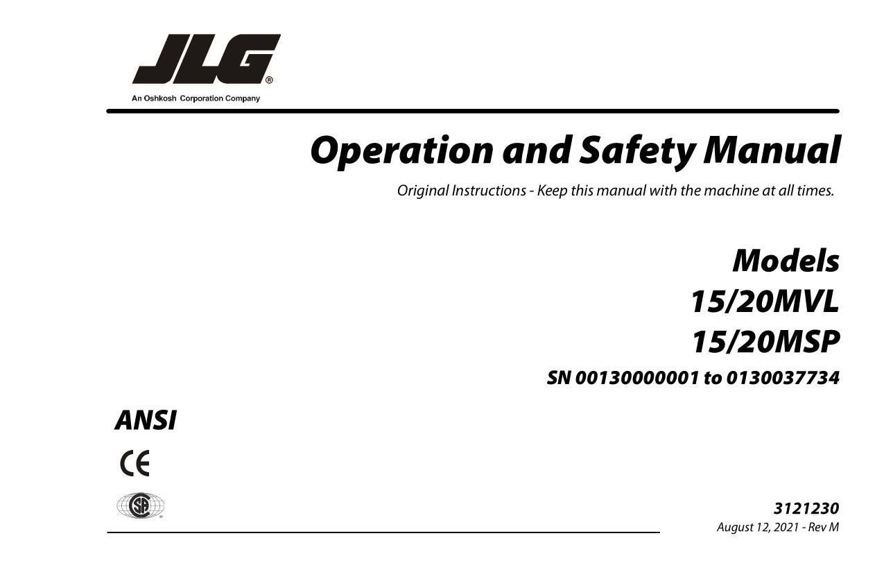 JLG 15MSP 15MVL 20MSP 20MVL Vertical Mast Maintenance Operation Operators Manual