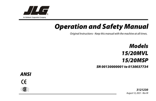 JLG 15MSP 15MVL 20MSP 20MVL Vertical Mast Maintenance Operation Operators Manual