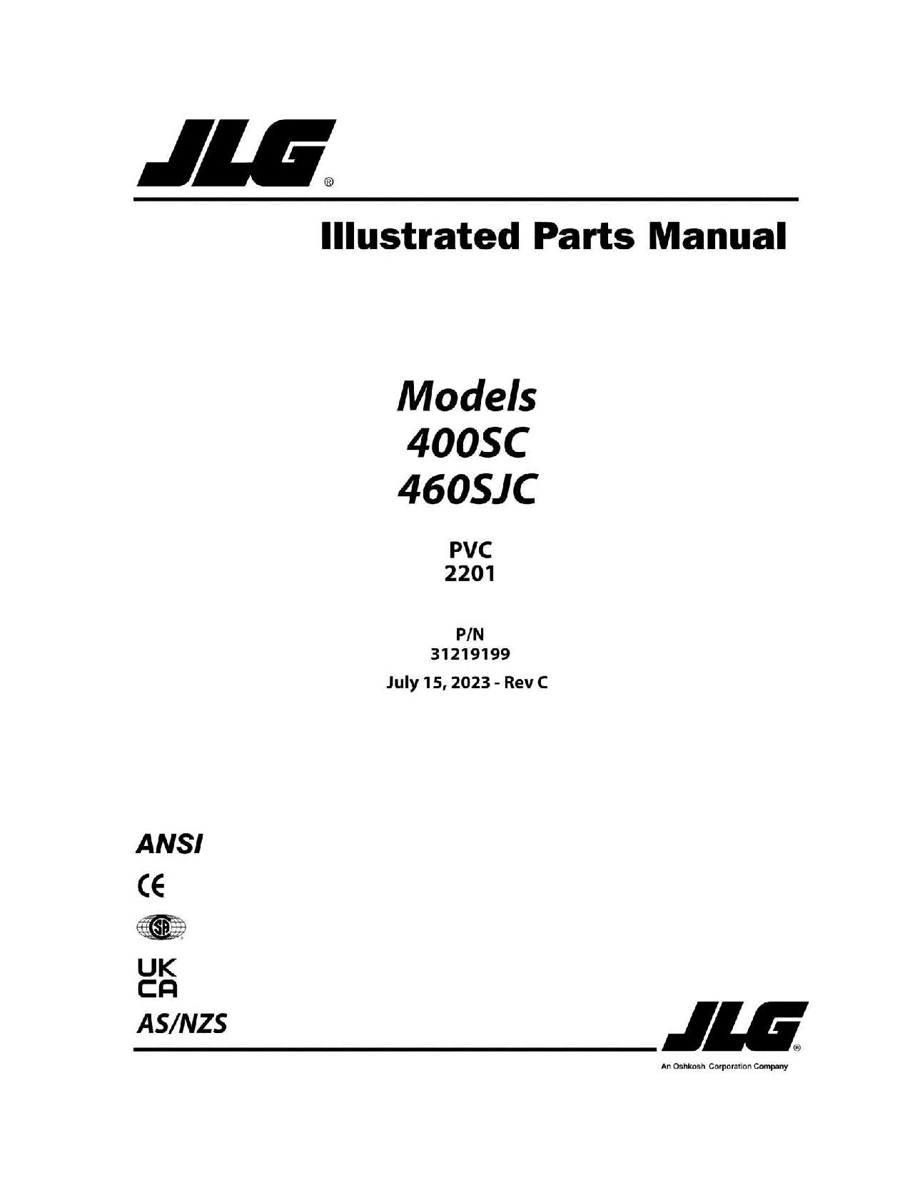 JLG 400SC 460SJC  Boom Lift Parts Catalog Manual 31219199