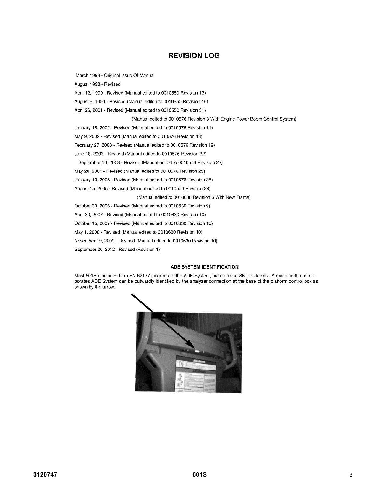 JLG 601S Boom Lift Parts Catalog Manual 3120747