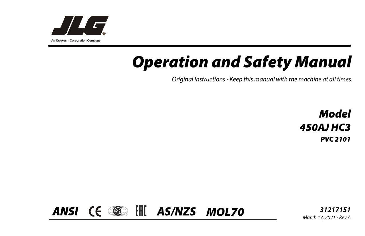 JLG 450AJ HC3 Boom Lift Maintenance Operation Operators Manual 31217151