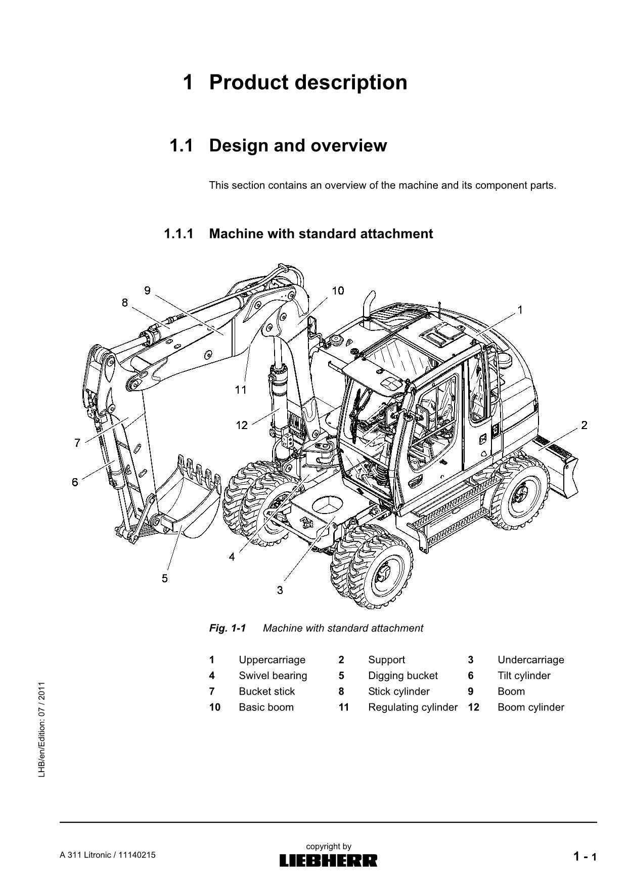 Liebherr A311 Litronic Excavator Operators manual