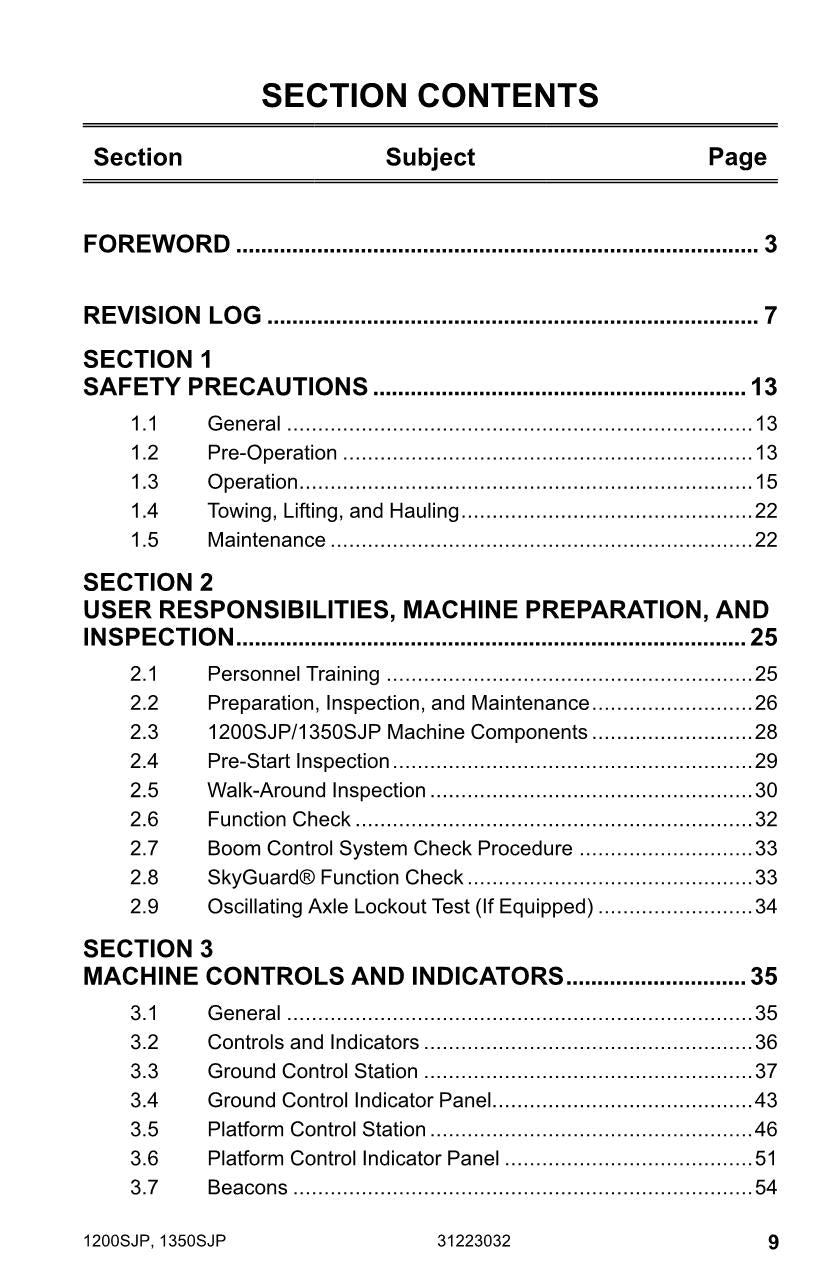 JLG 1200SJP 1350SJP Boom Lift Maintenance Operation Operators Manual 31223032