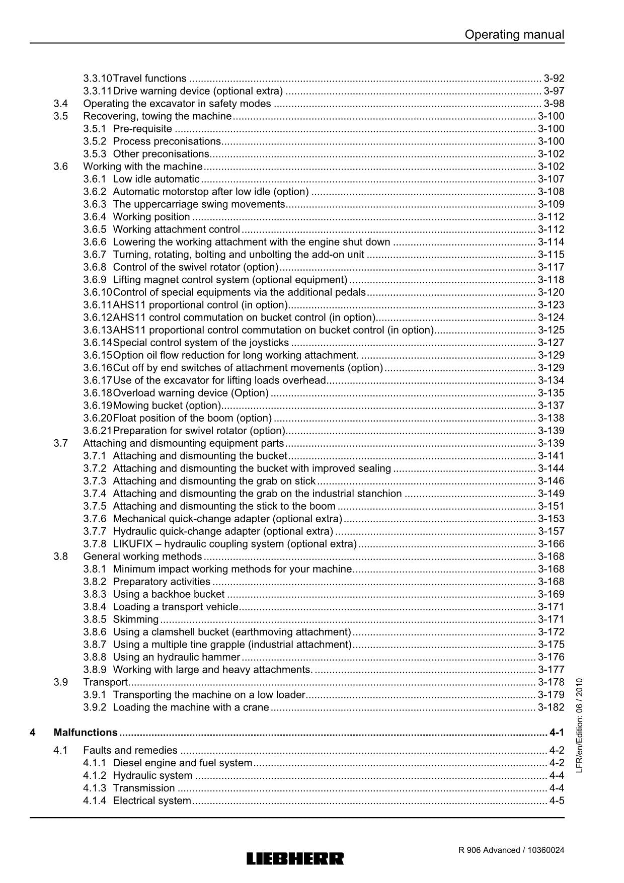 Liebherr R906 Advanced Excavator Operators manual serial 27820