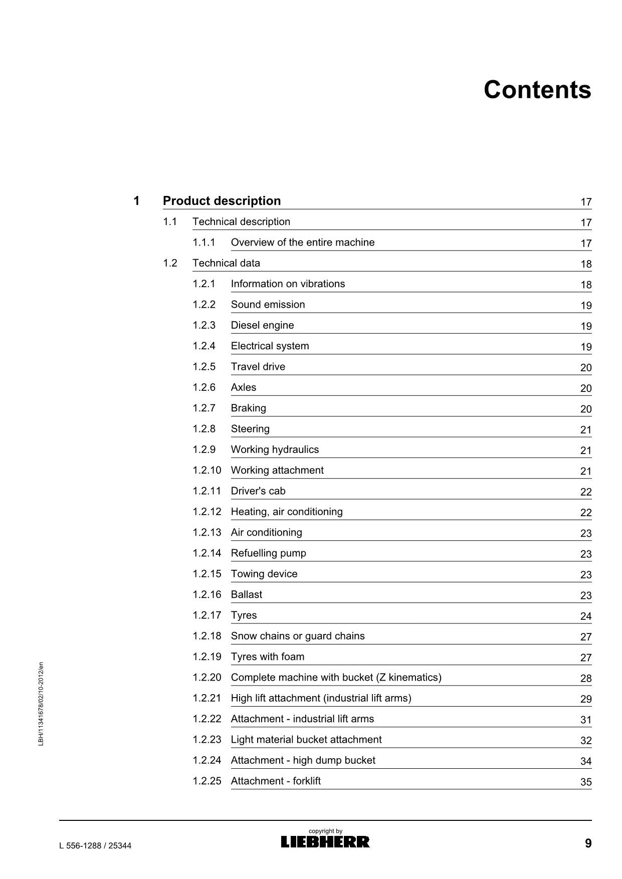 Liebherr L556-1288 Wheel Loader Operators manual