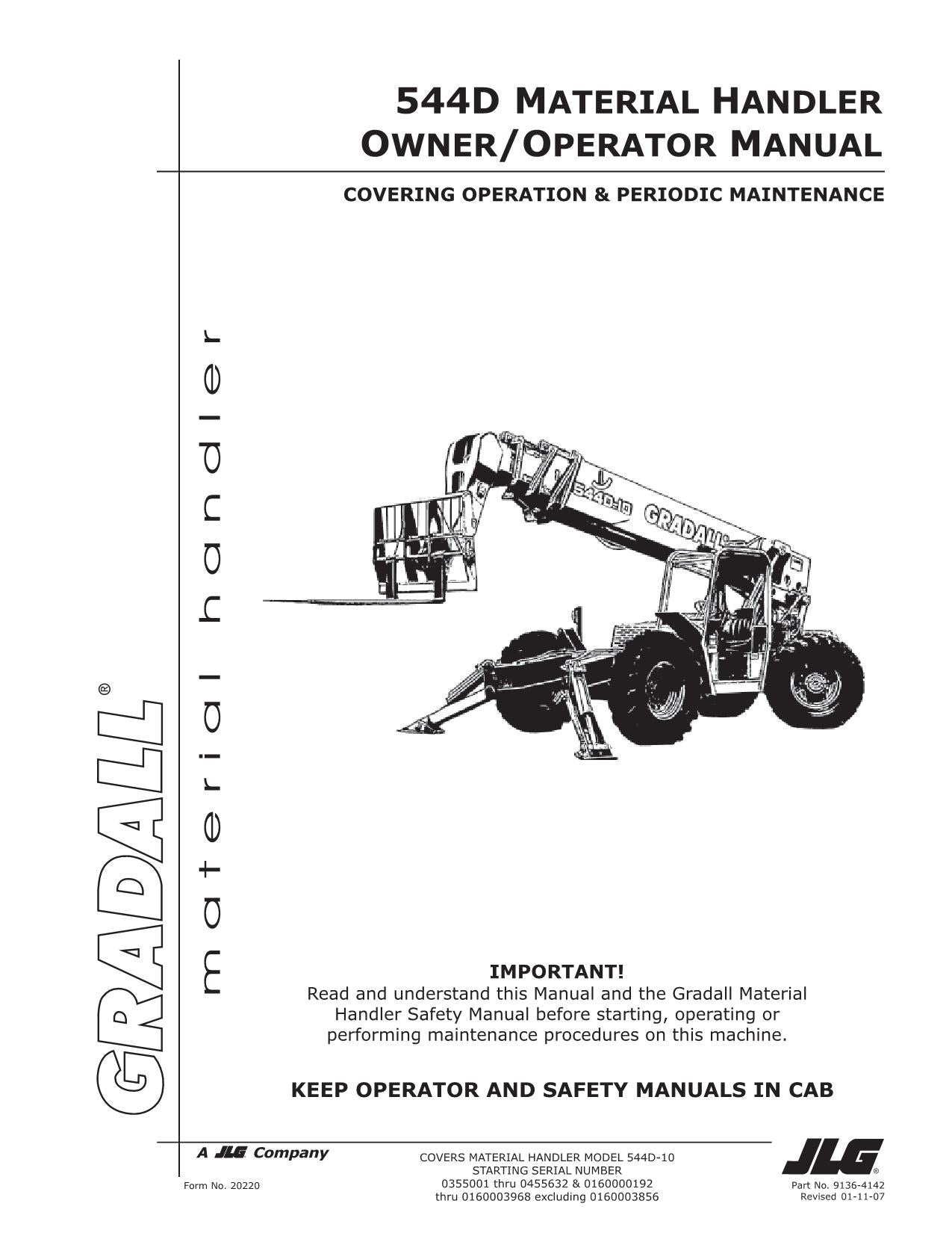 GRADALL JLG 544D Telehandler Maintenance Operation Operators Manual