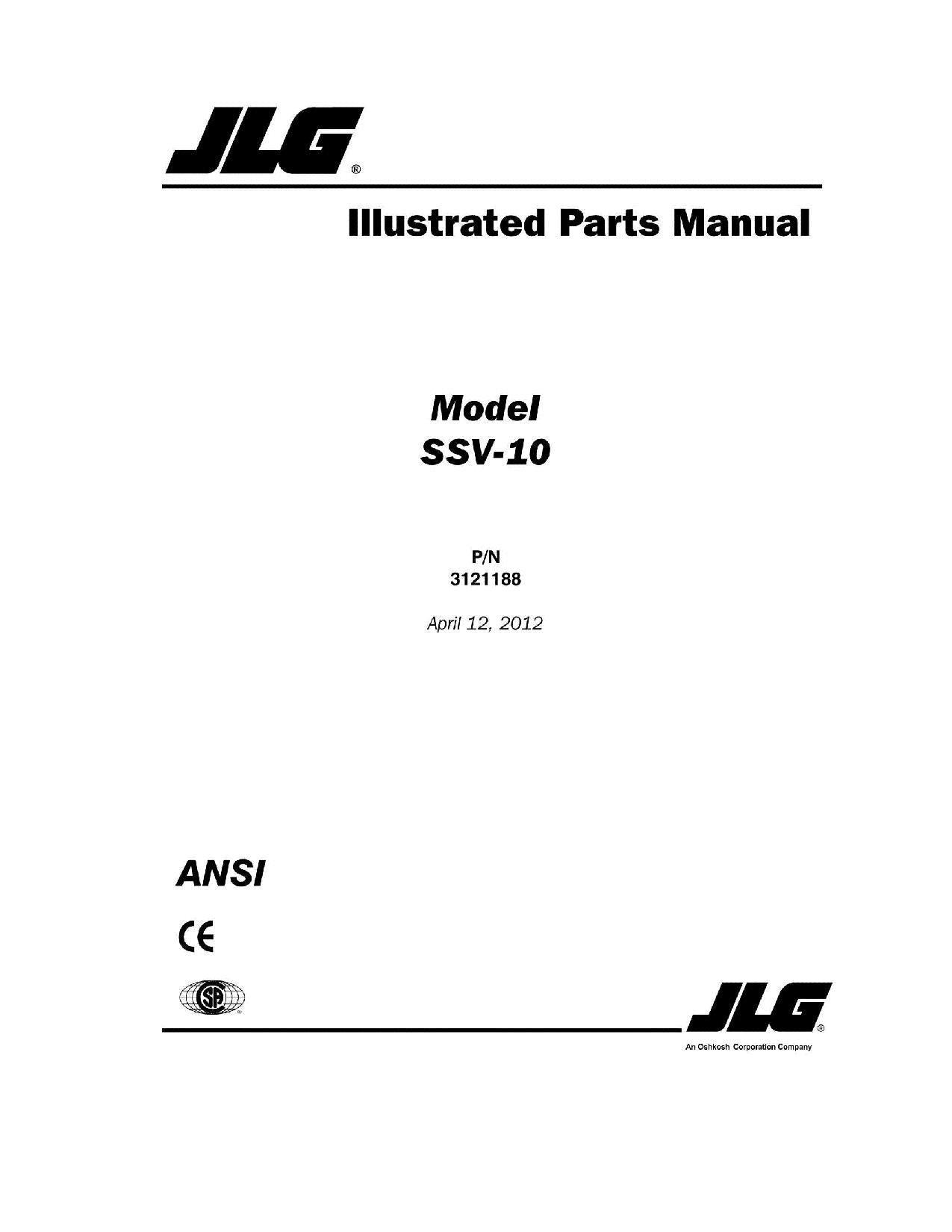 JLG SSV-10 Vertical Mast Parts Catalog Manual