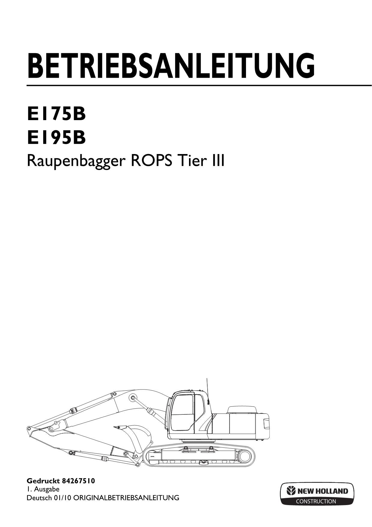 New Holland E175B E195B Raupenbagger ROPS Tier III Betriebsanleitung