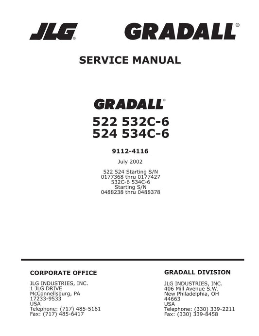 GRADALL JLG 522 524 532C-6 534C-6 Telehandler Operation Service 91124116