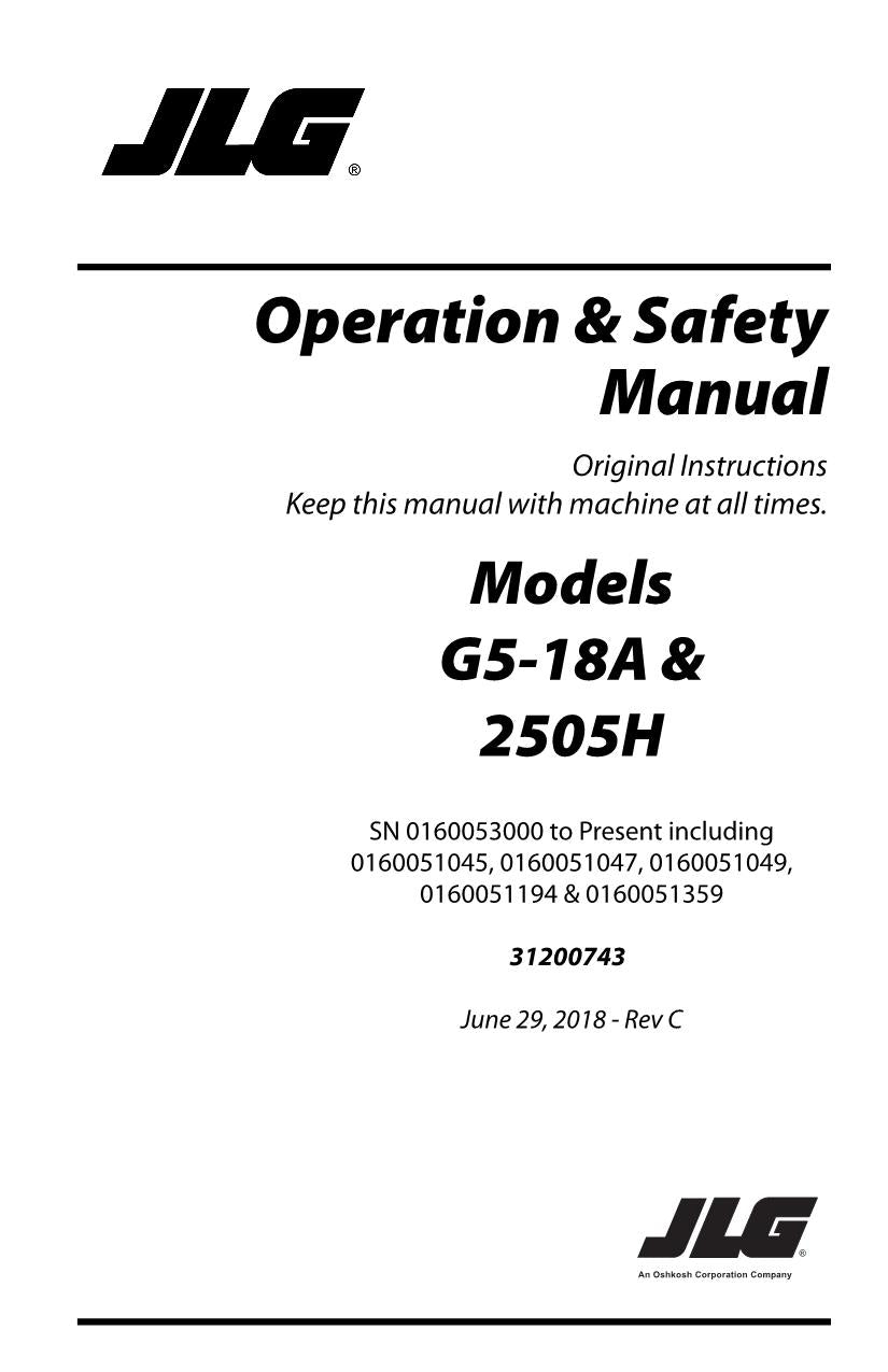 JLG 2505H G5-18A Telehandler Maintenance Operation Operators Manual 31200743