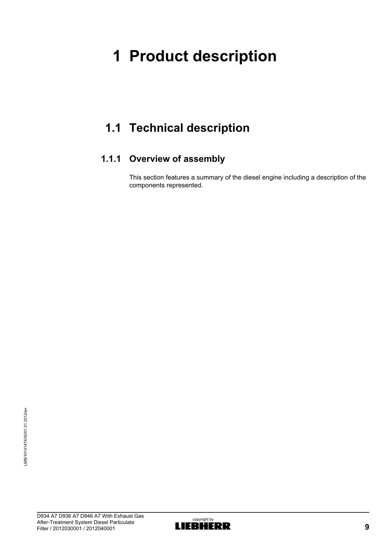 Liebherr D934 D936 D946 A7 Exhaust Gas Treatment System engine Operators manual