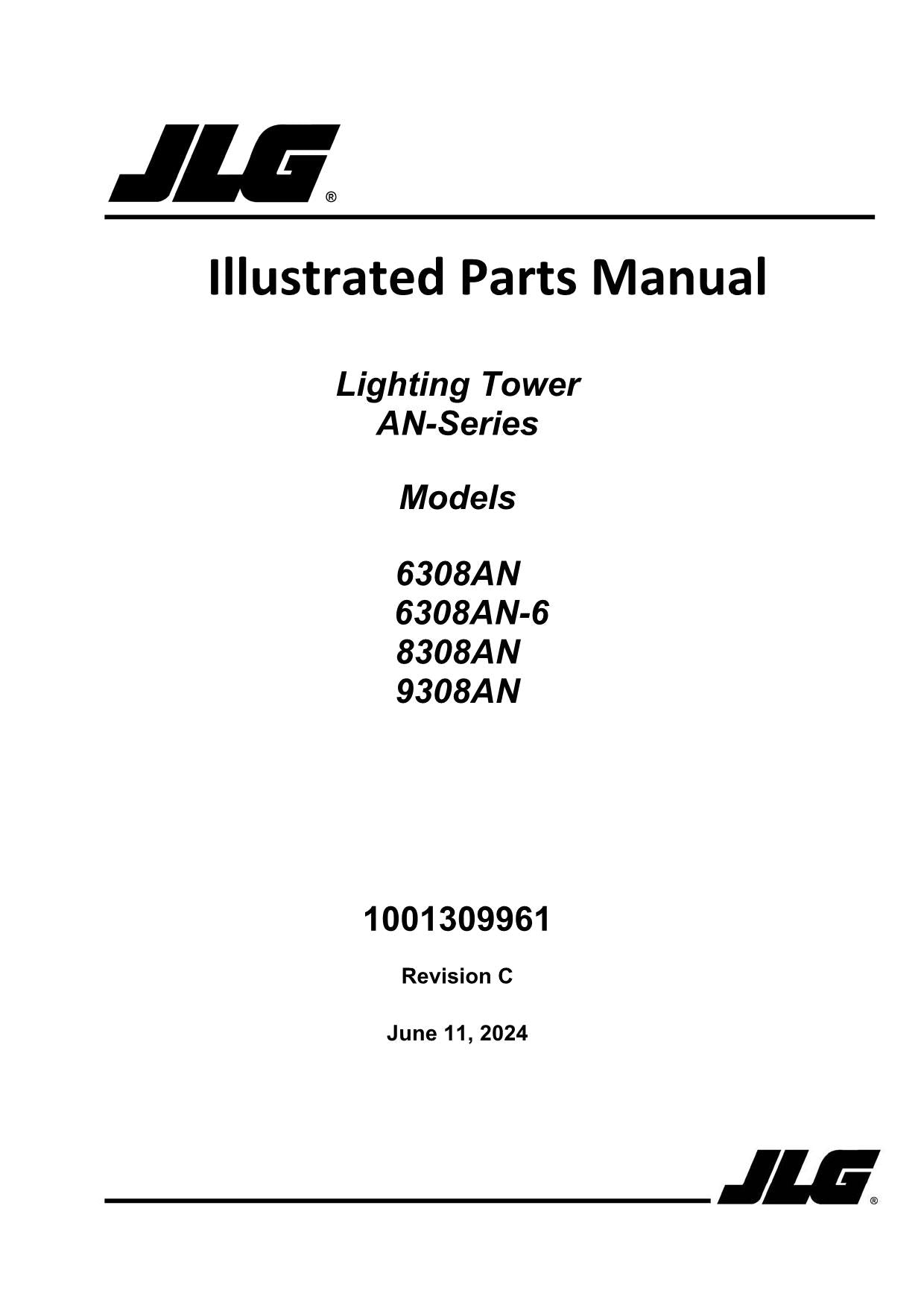 JLG 6308AN 6308AN-6 8308AN 9308AN Series Lighting TOWER Parts Catalog Manual