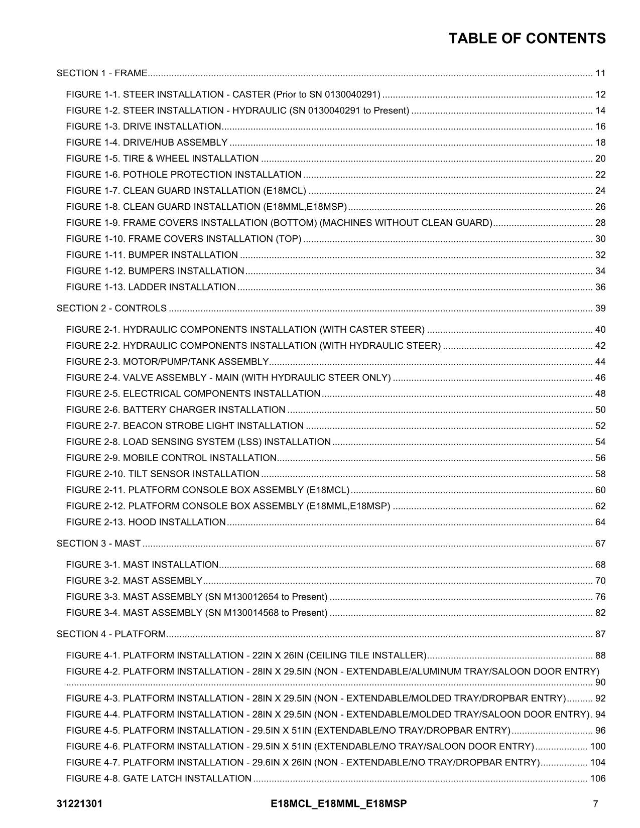 JLG E18MCL E18MML E18MSP Vertical Mast Parts Catalog Manual 31221301