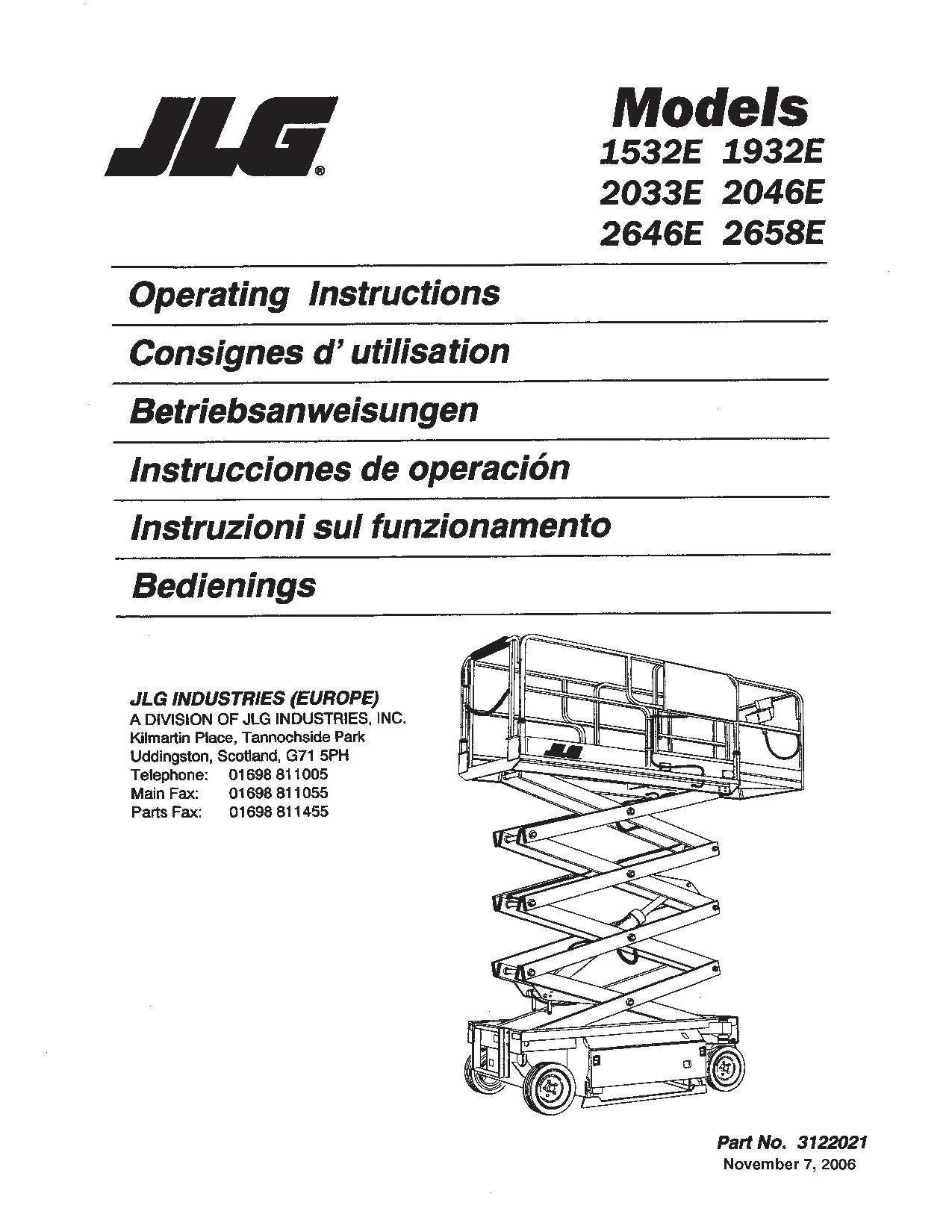 JLG 1532E 1932E 2033E 2046E 2646E 2658E Scissor Lift Operators Manual