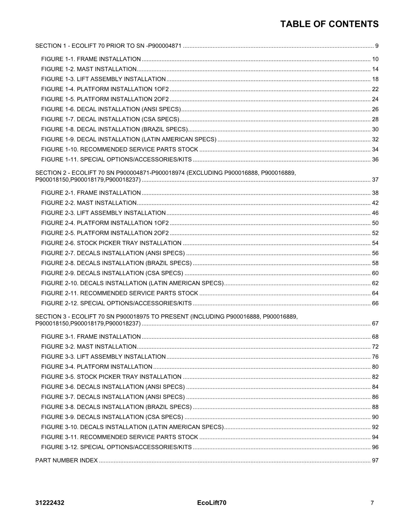 JLG Ecolift 70 Vertical Mast Parts Catalog Manual