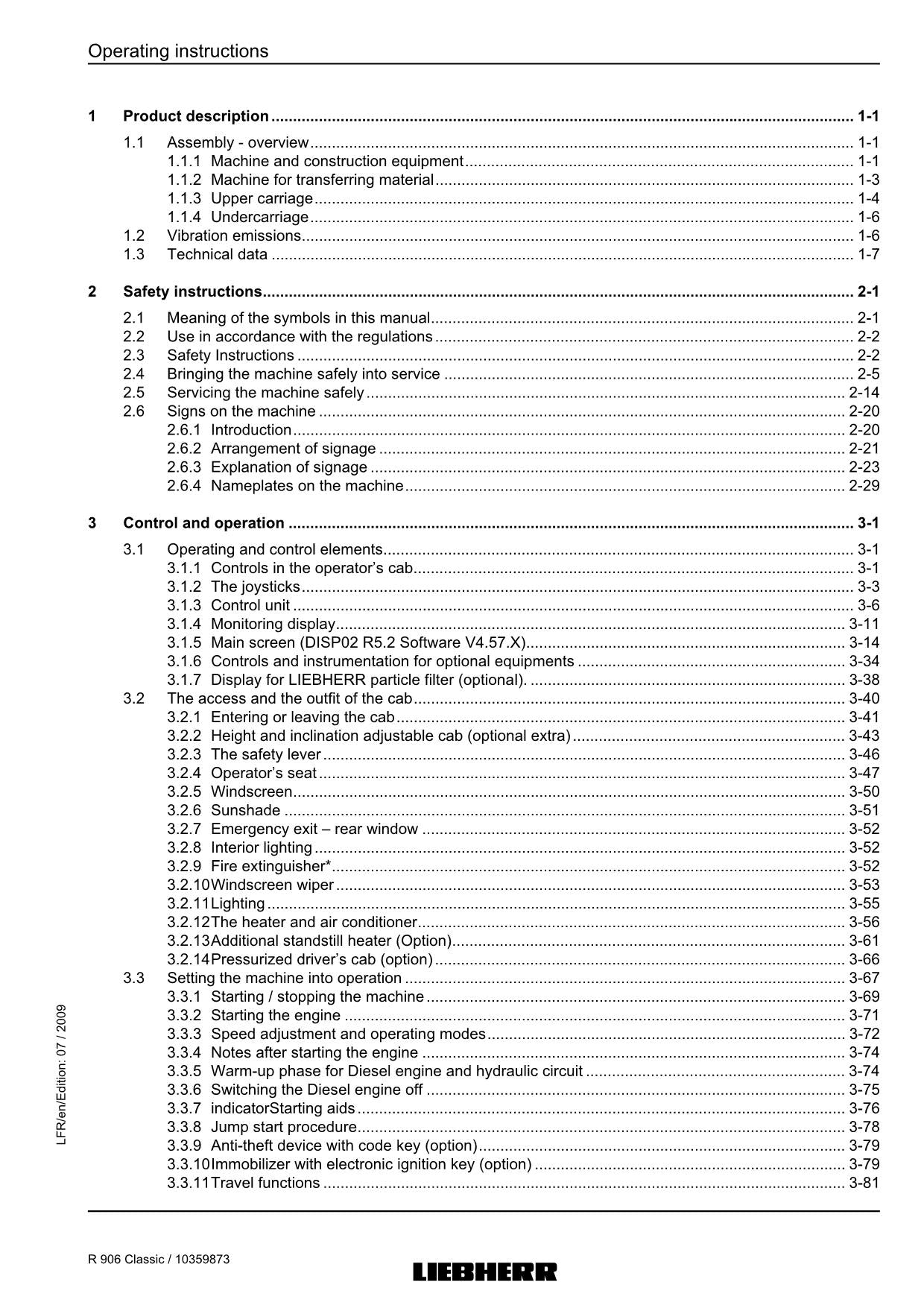 Liebherr R906 Classic Excavator Material handler Operators manual