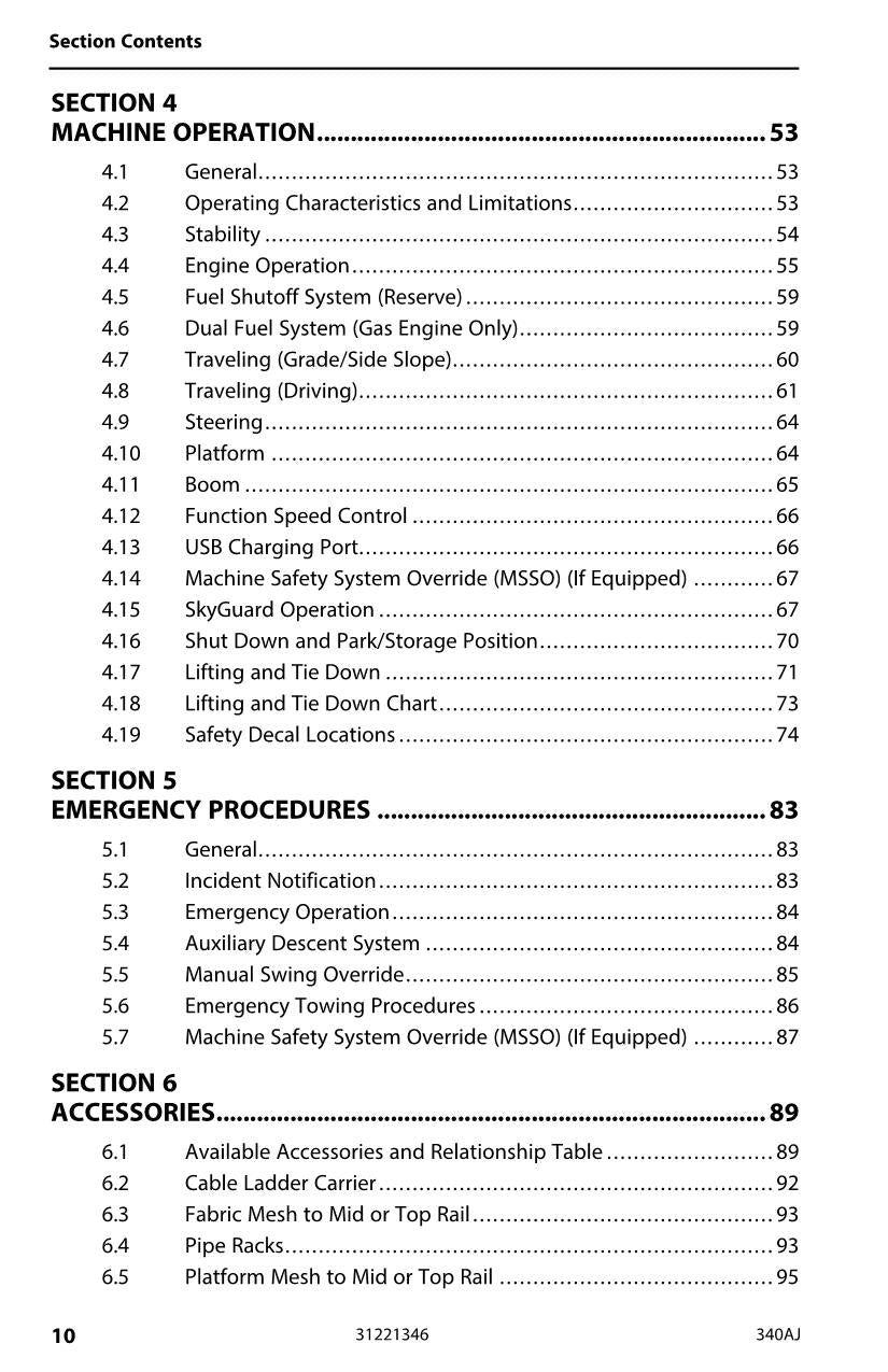 JLG 340AJ Boom Lift Maintenance Operation Operators Manual 31221346