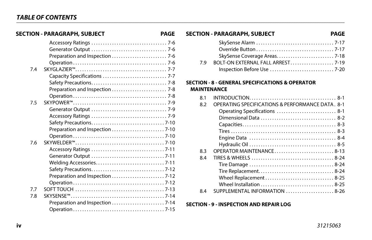 JLG 1500SJ Boom Lift Maintenance Operation Operators Manual 31215063