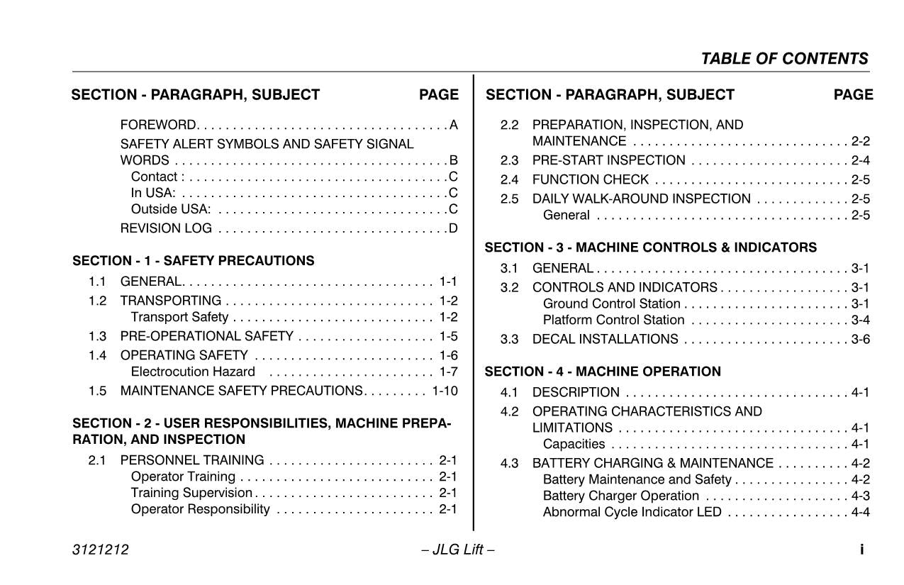 JLG 15AMI Vertical Mast Maintenance Operation Operators Manual