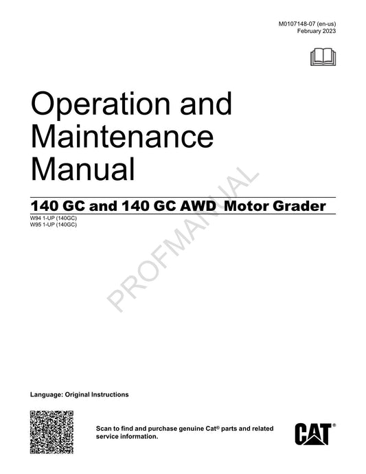 Caterpillar 140 GC 140 GC AWD Motor Grader Operators Manual W951-Up W941-Up