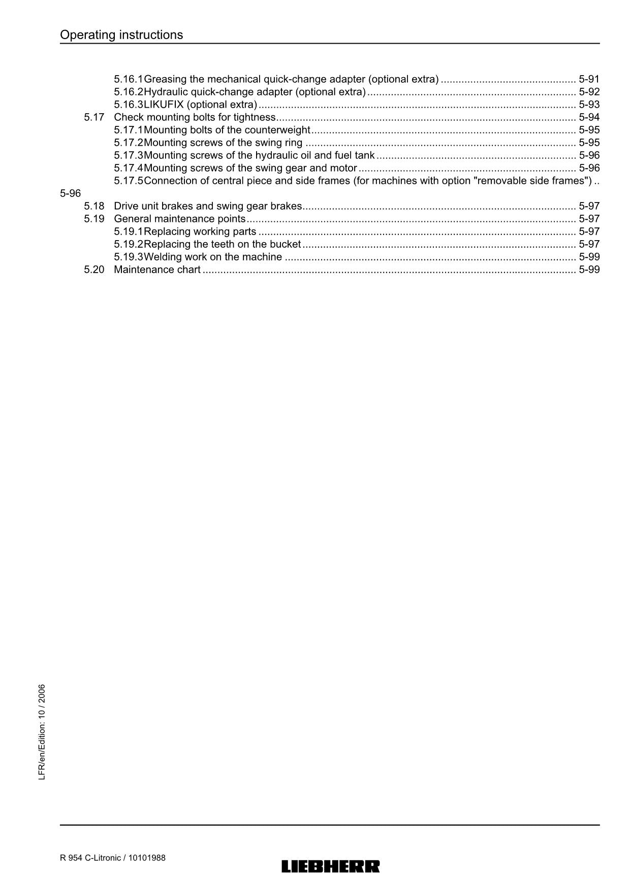 Liebherr R954 C Litronic Excavator Operators manual serial 14968