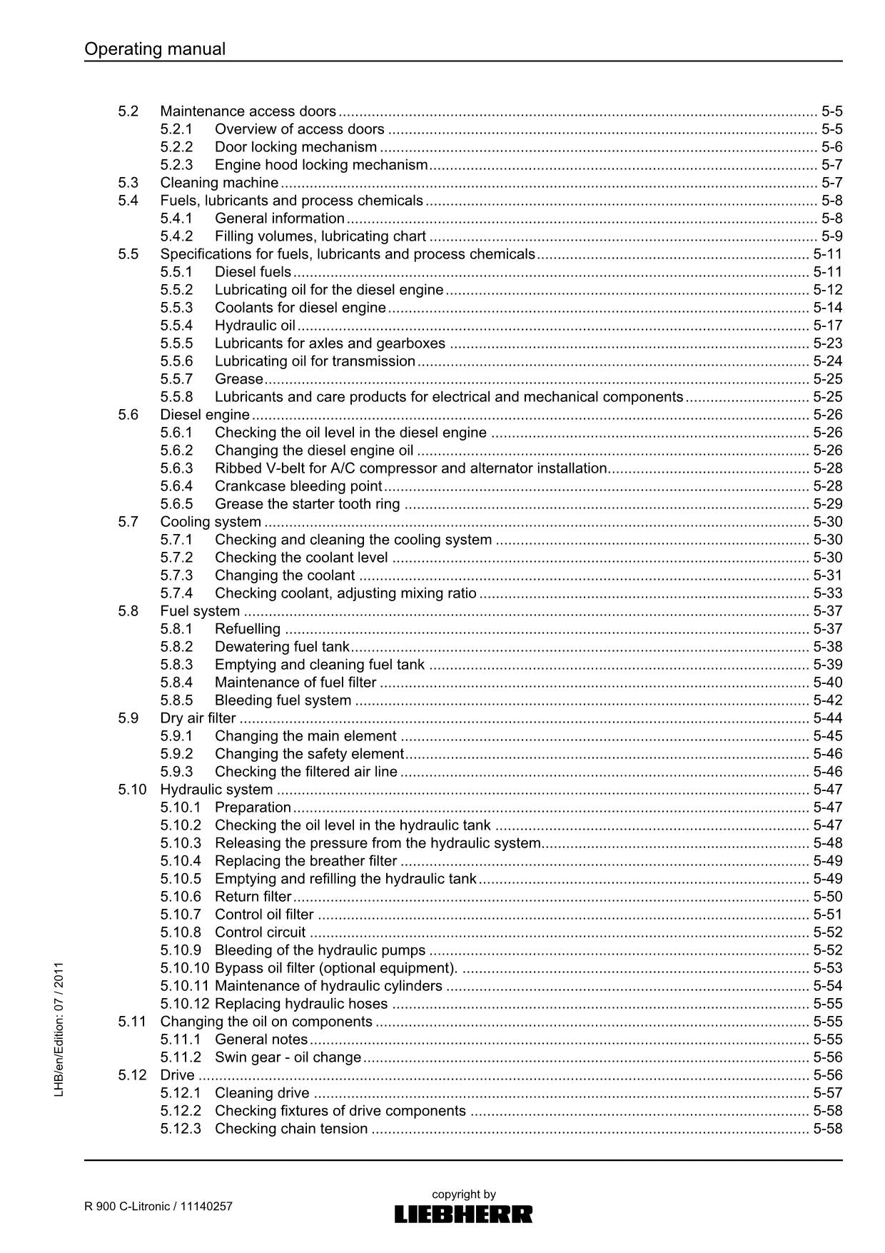 Liebherr R900 C-Litronic Excavator Operators manual serial 57270