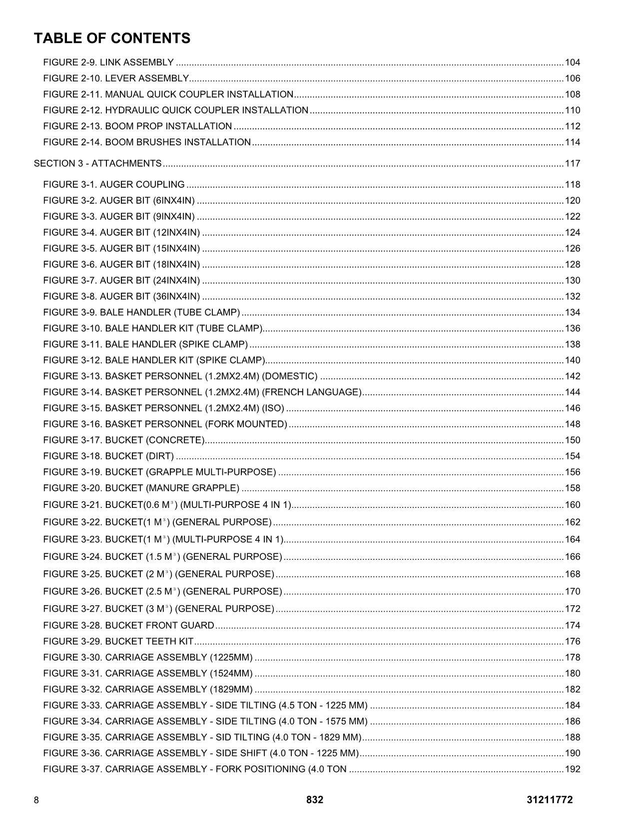 JLG 832 Telehandler Parts Catalog Manual 31211772