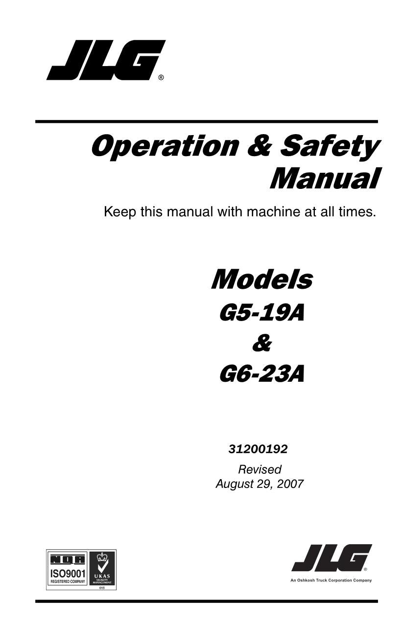 JLG G5-19A G6-23A Telehandler Maintenance Operation Operators Manual