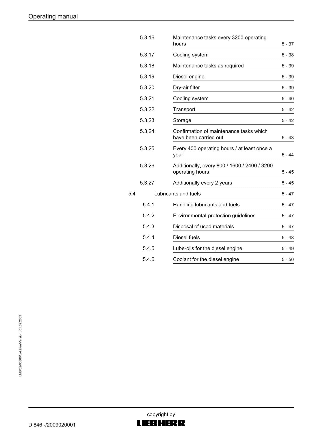 Liebherr D846 engine Operators manual