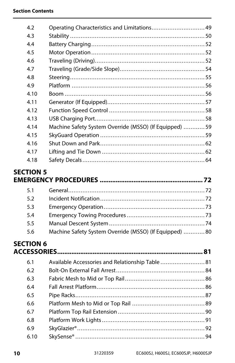 JLG EC600SJ EC600SJP H600SJ H600SJP Boom Lift Operators Manual 31220359