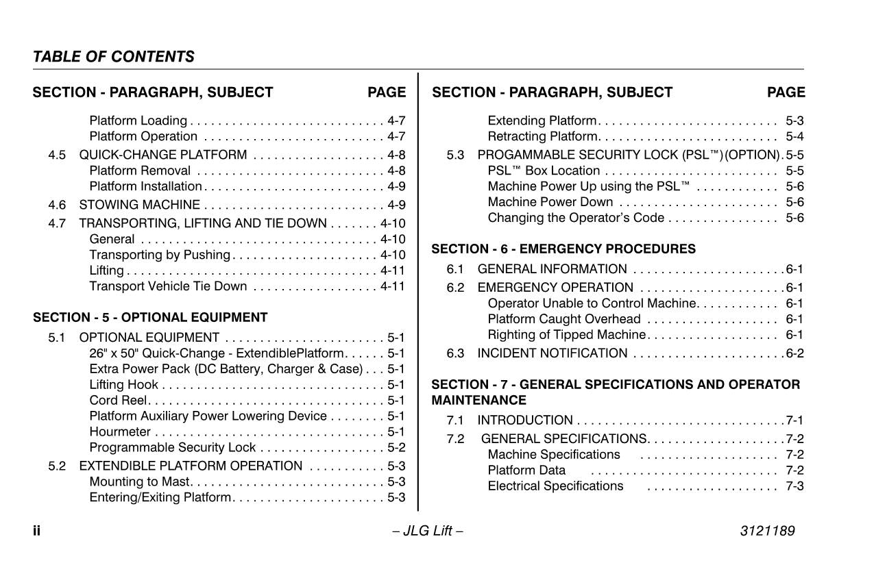 JLG 19AMI Vertical Mast Maintenance Operation Operators Manual