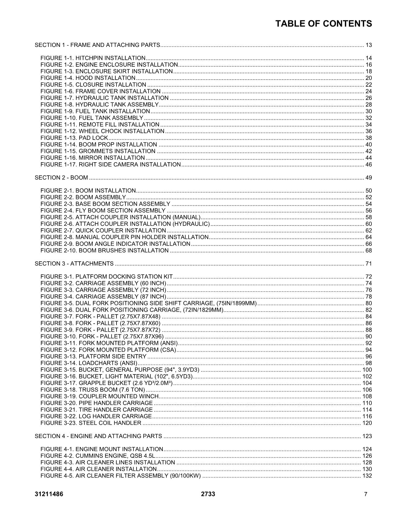 JLG 2733 Telehandler Parts Catalog Manual