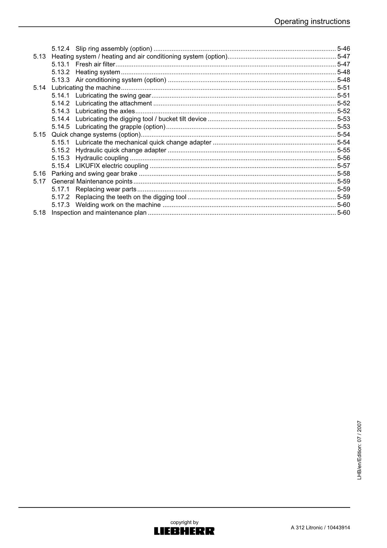 Liebherr A312 Litronic Excavator  Operators manual