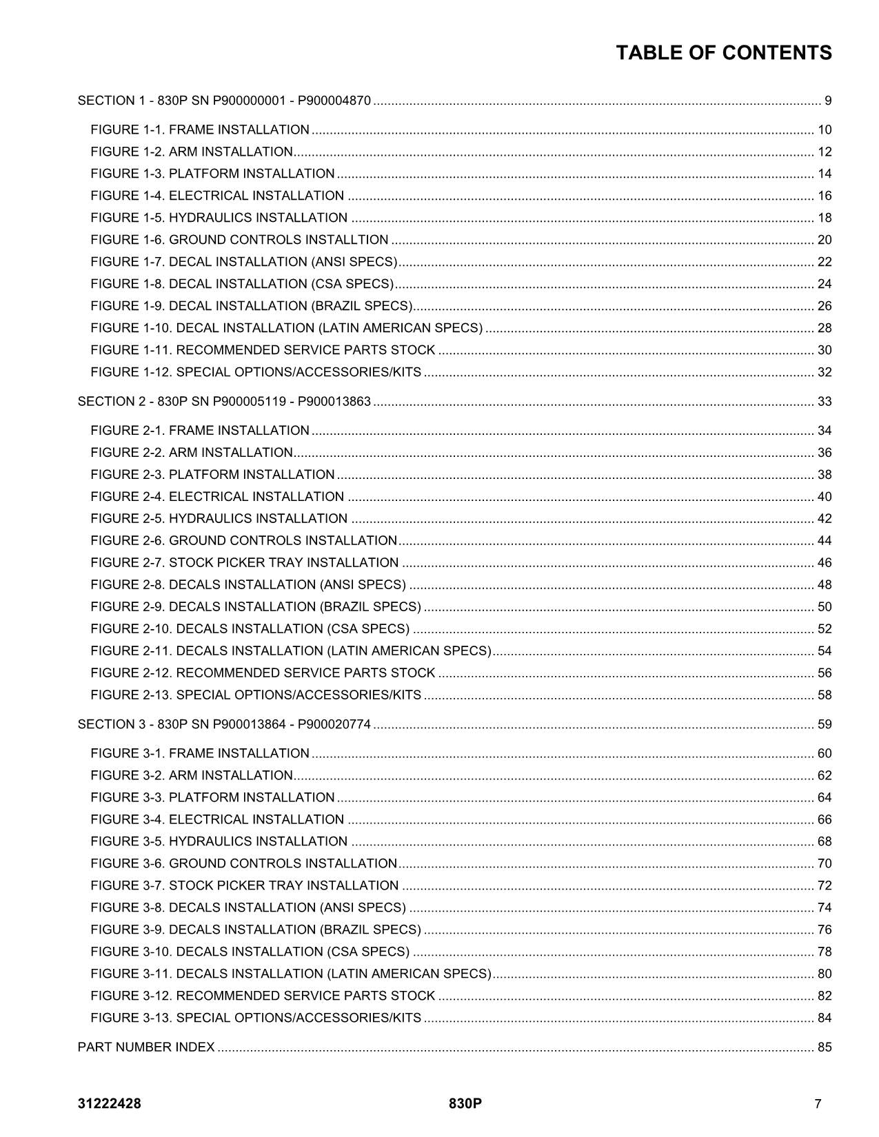 JLG 830P Vertical Mast Parts Catalog Manual Prior to P900020745