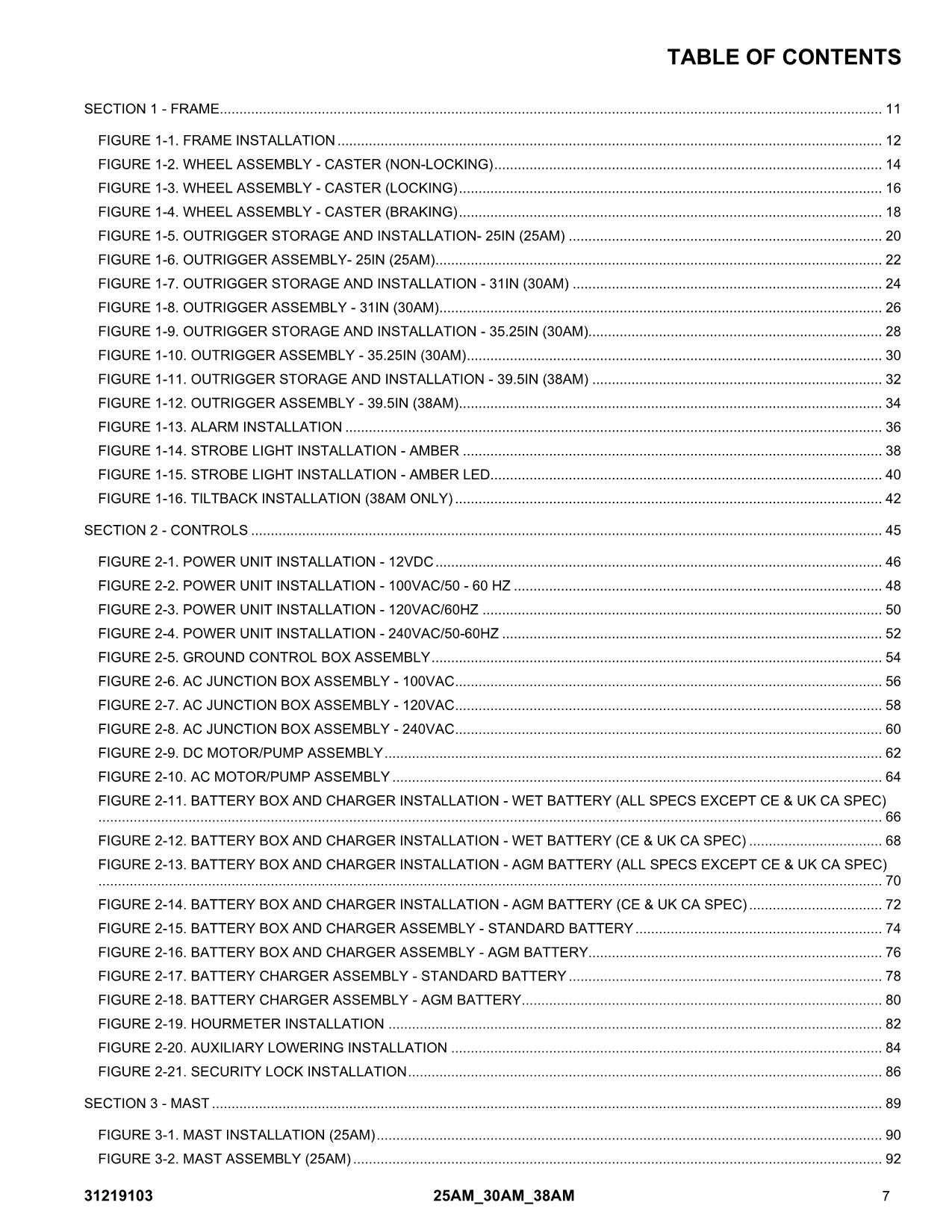 JLG 25AM 30AM 38AM Vertical Mast Parts Catalog Manual  31219103