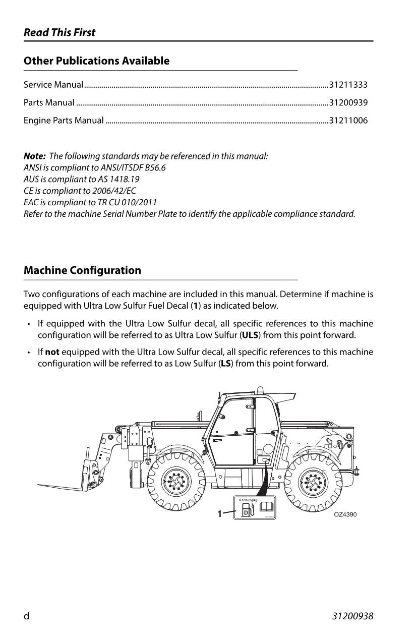 JLG 3614RS 4017RS Telehandler Maintenance Operation Operators Manual 31200938