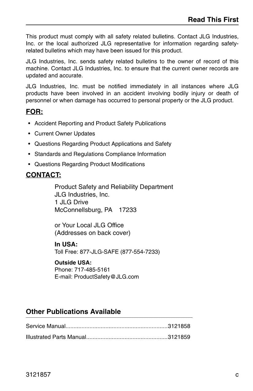 JLG 4017 Telehandler Maintenance Operation Operators Manual