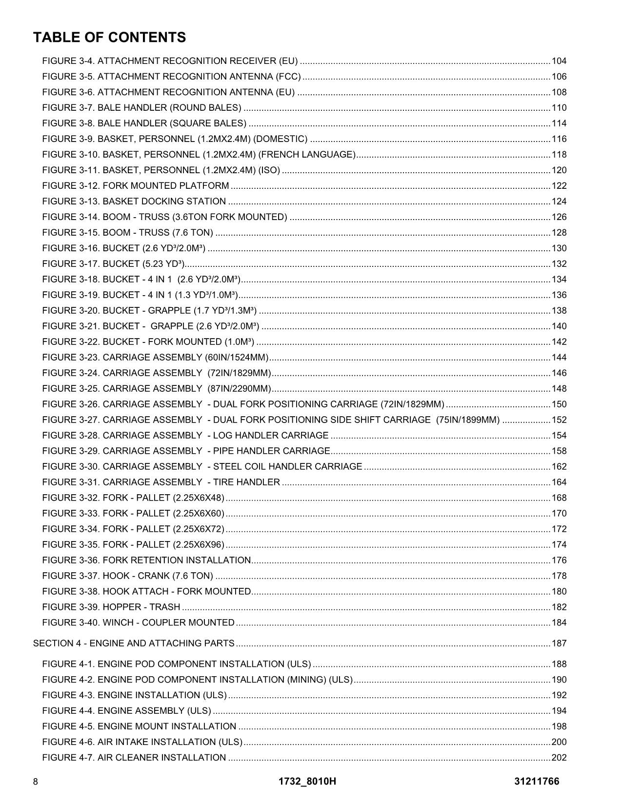 JLG 1732 8010H Telehandler Parts Catalog Manual 31211766