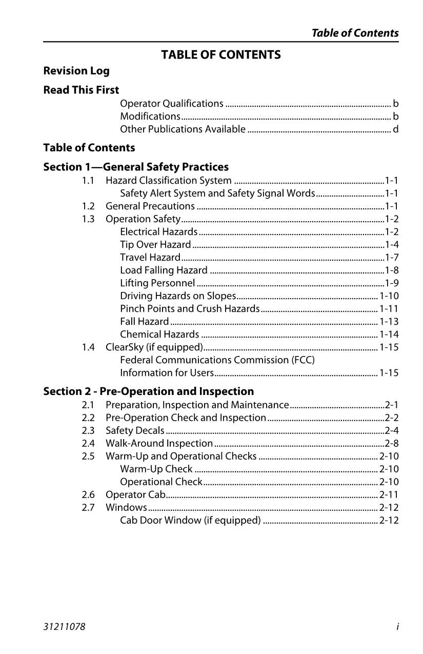 JLG G15-44A Telehandler Maintenance Operation Operators Manual