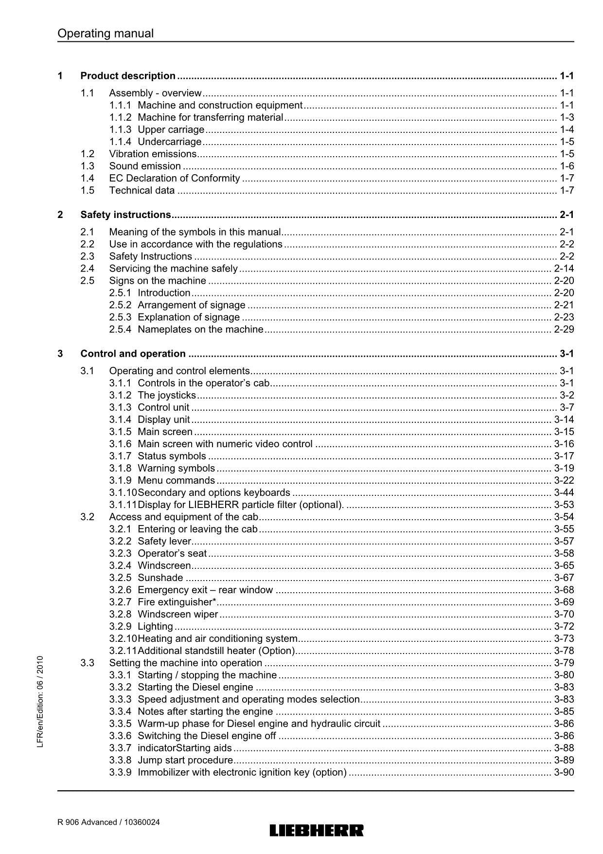 Liebherr R906 Advanced Excavator Operators manual serial 27820