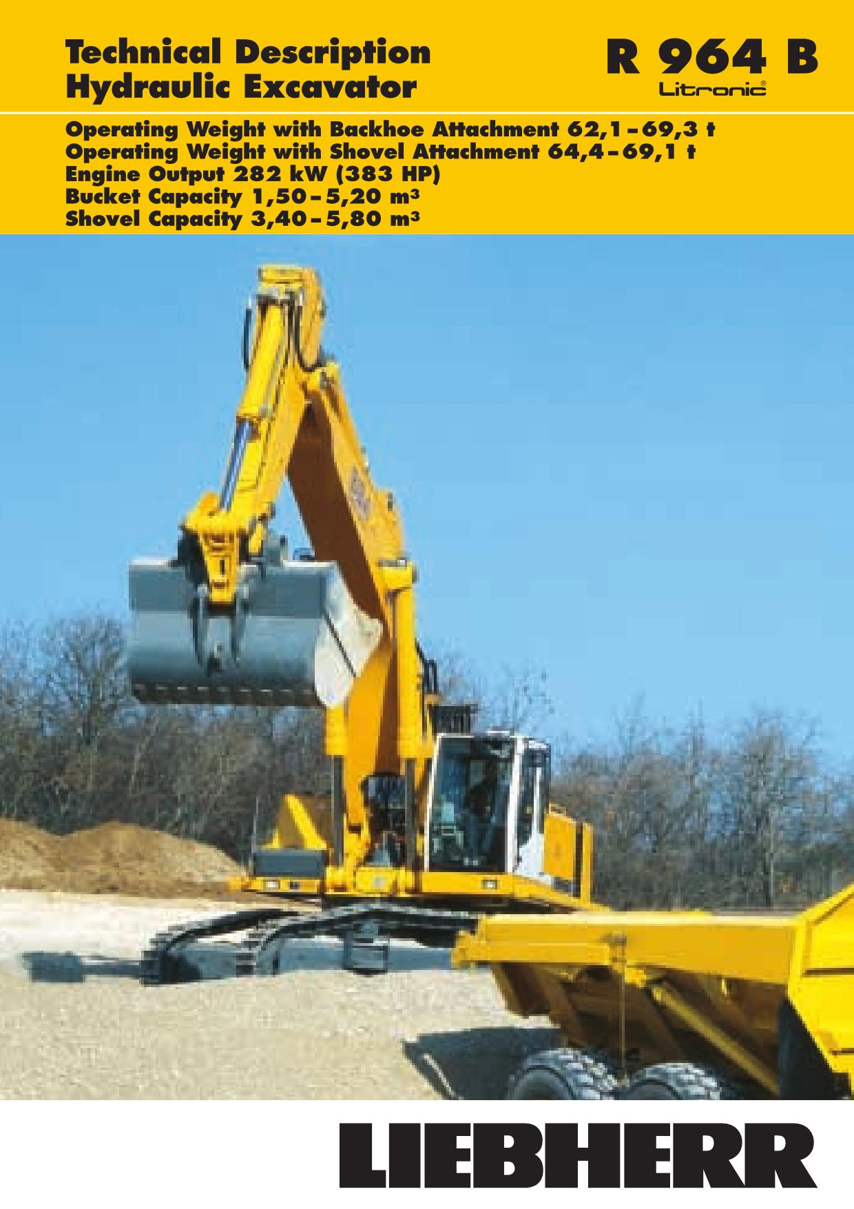 Liebherr R964 B Litronic Excavator Operators manual